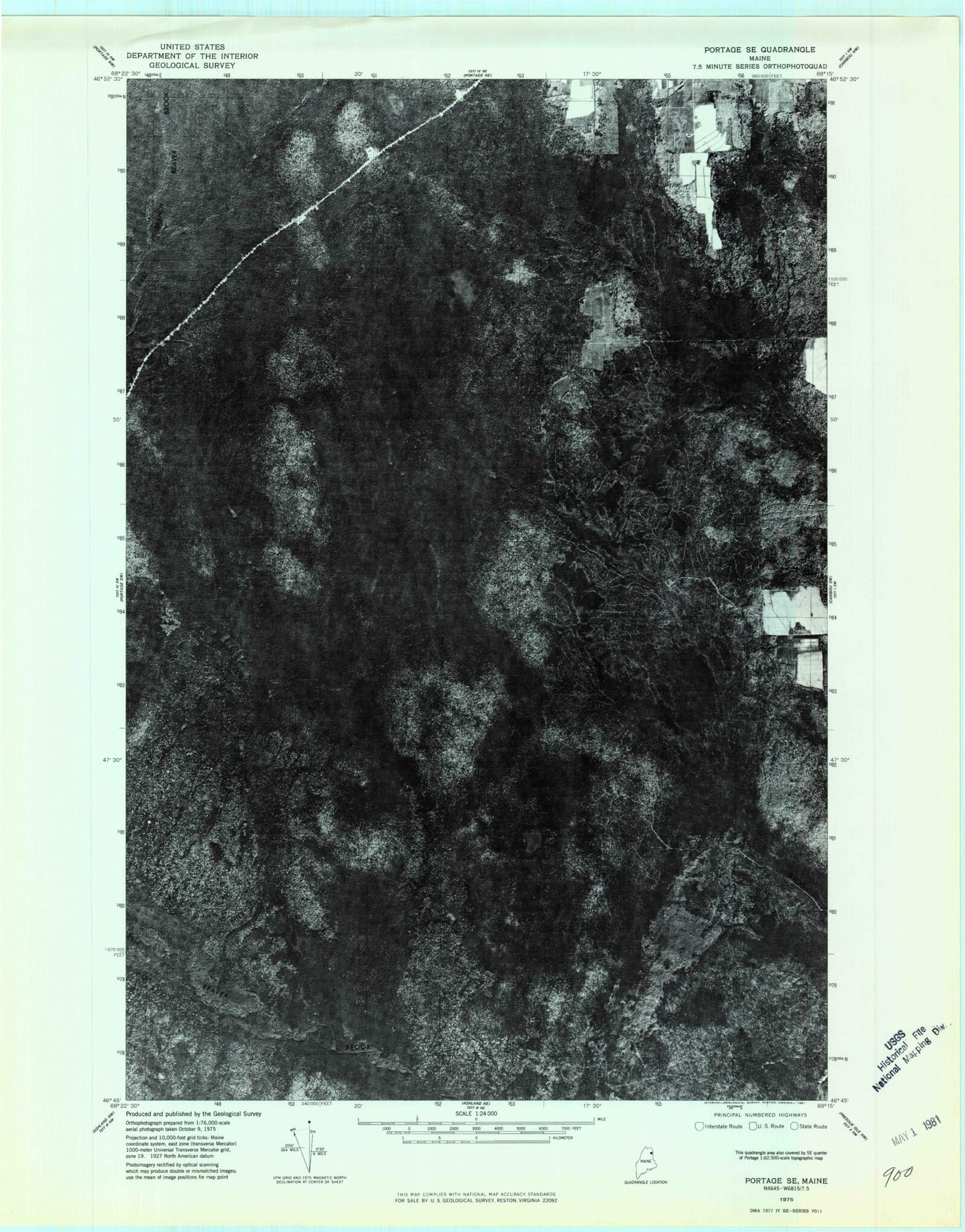 Classic USGS Bull Brook Maine 7.5'x7.5' Topo Map Image
