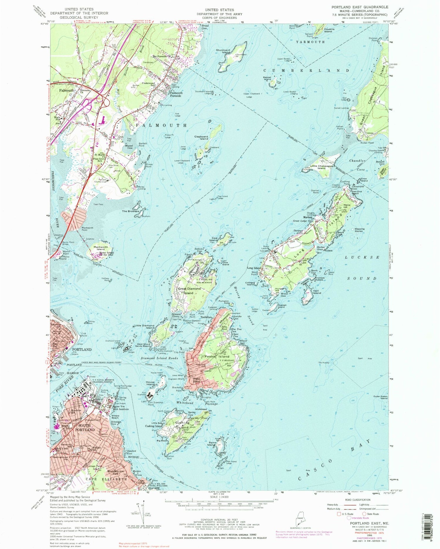 Classic USGS Portland East Maine 7.5'x7.5' Topo Map Image