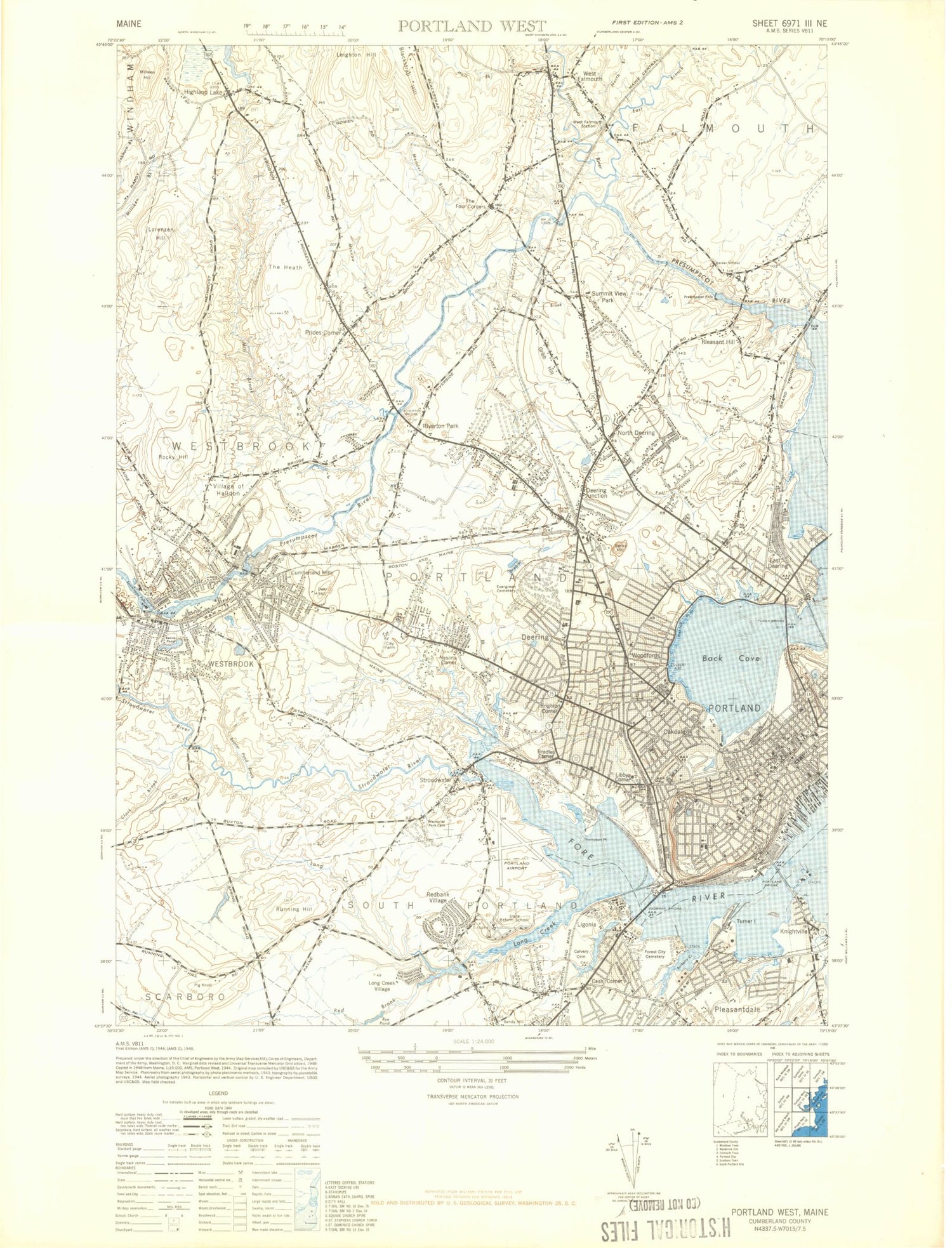Classic USGS Portland West Maine 7.5'x7.5' Topo Map Image