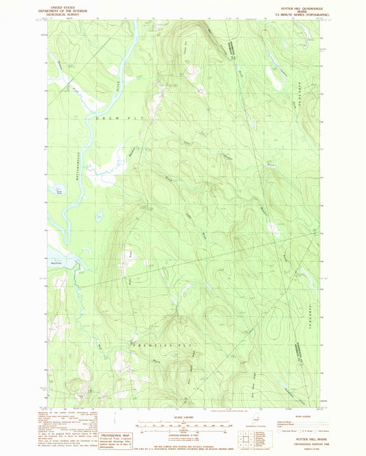 Classic USGS Potter Hill Maine 7.5'x7.5' Topo Map Image
