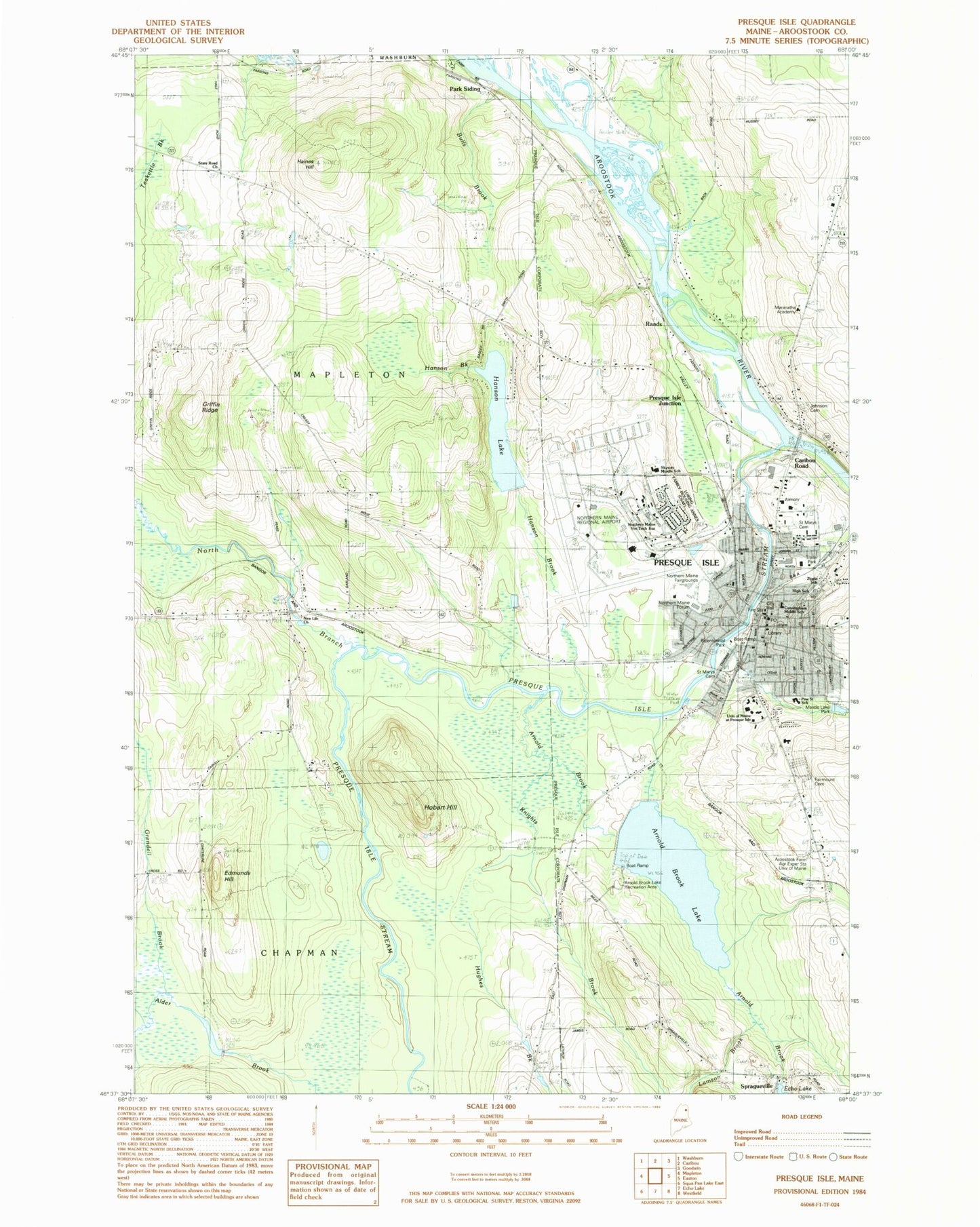 Classic USGS Presque Isle Maine 7.5'x7.5' Topo Map Image
