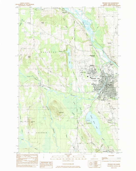 Classic USGS Presque Isle Maine 7.5'x7.5' Topo Map Image