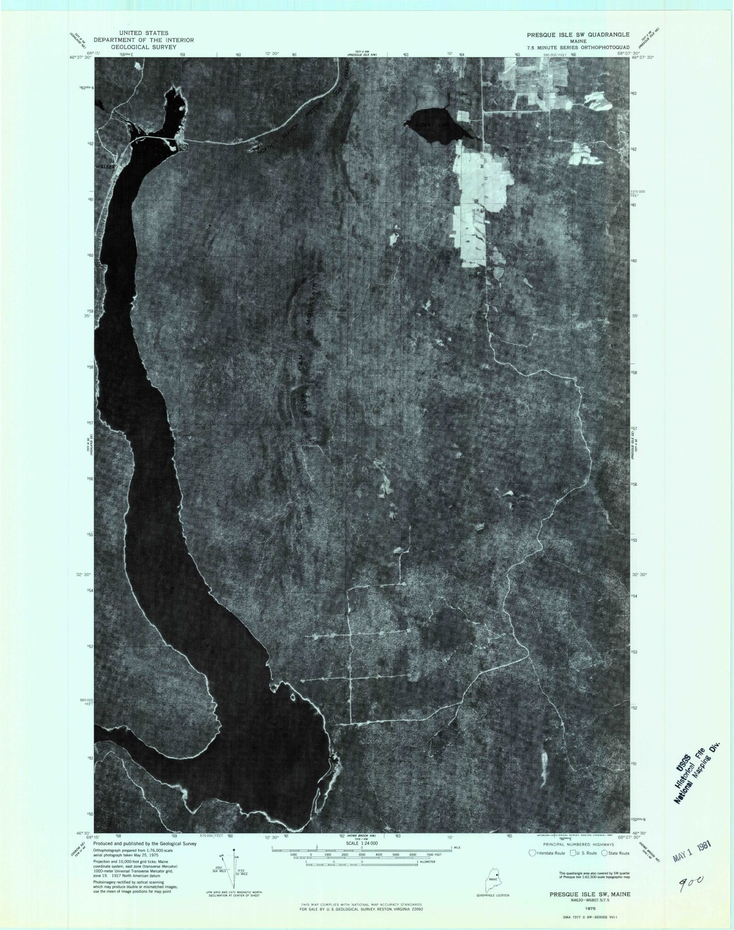 Classic USGS Scopan Lake East Maine 7.5'x7.5' Topo Map Image