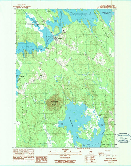 Classic USGS Princeton Maine 7.5'x7.5' Topo Map Image