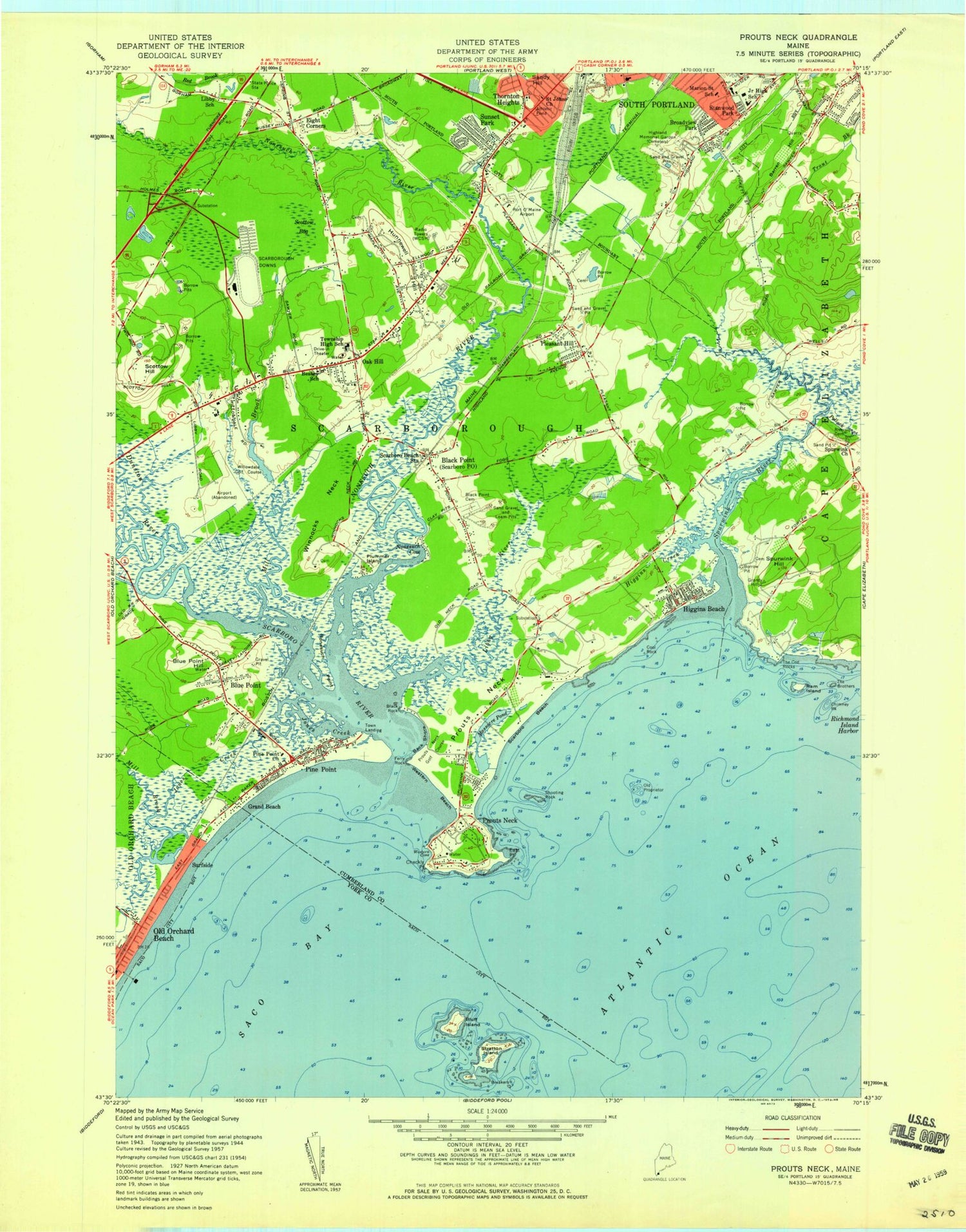 Classic USGS Prouts Neck Maine 7.5'x7.5' Topo Map Image