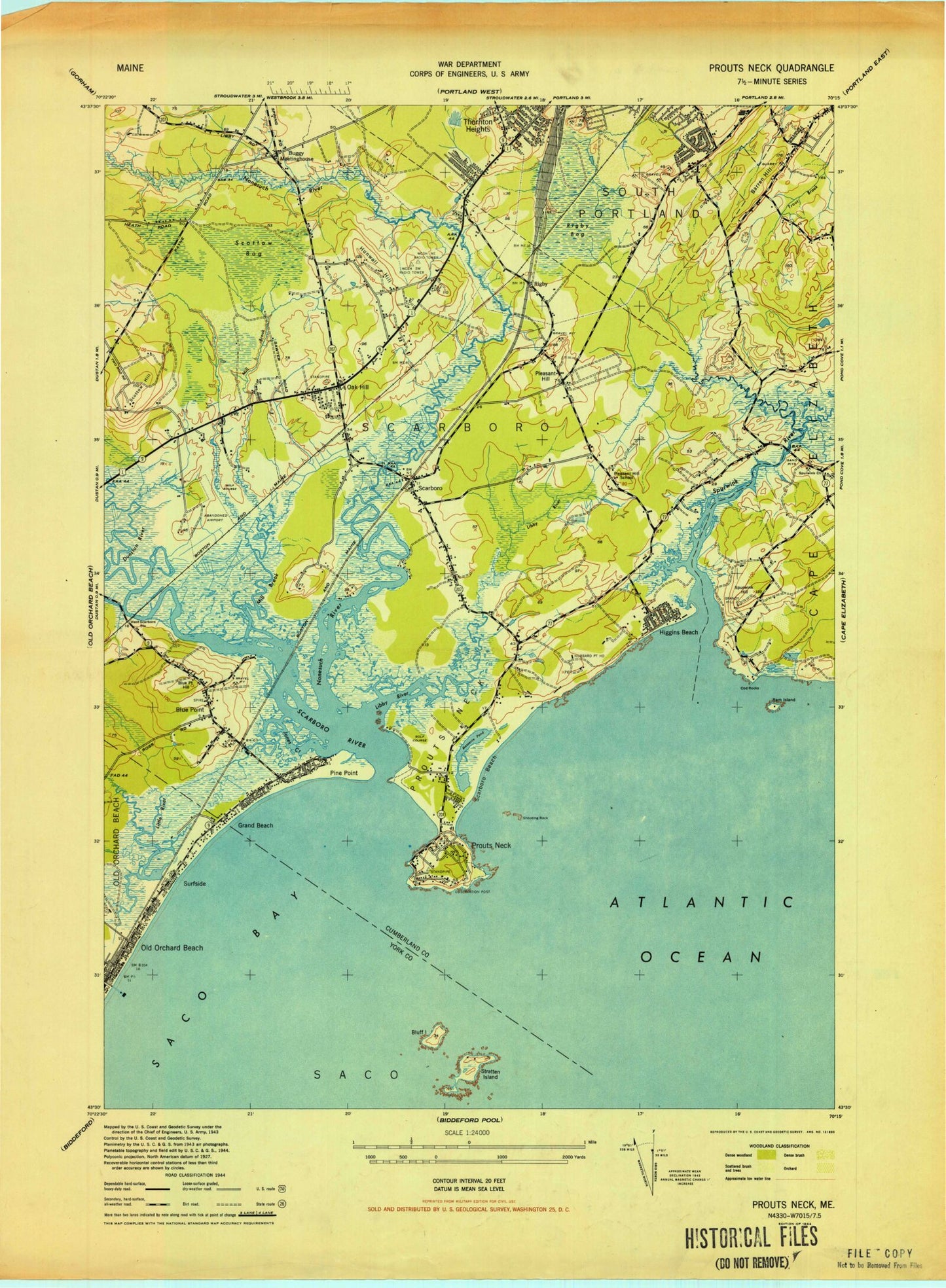 Classic USGS Prouts Neck Maine 7.5'x7.5' Topo Map Image