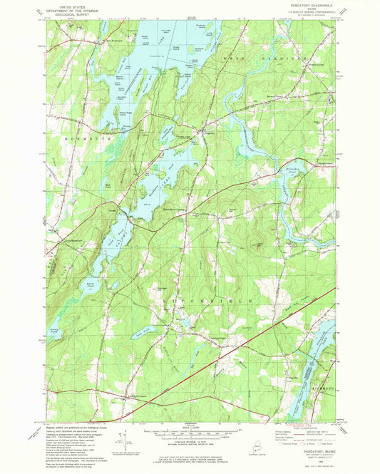 Classic USGS Purgatory Maine 7.5'x7.5' Topo Map Image