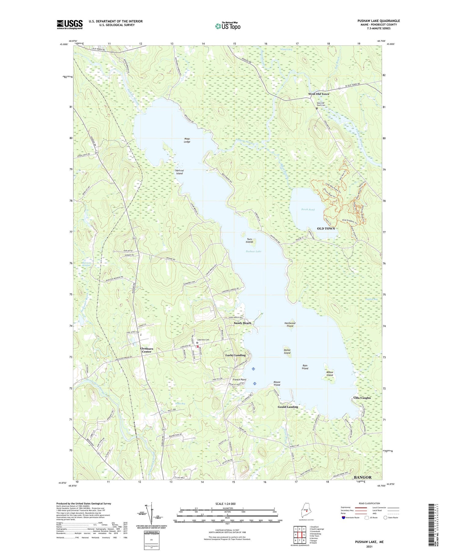 Pushaw Lake Maine US Topo Map Image