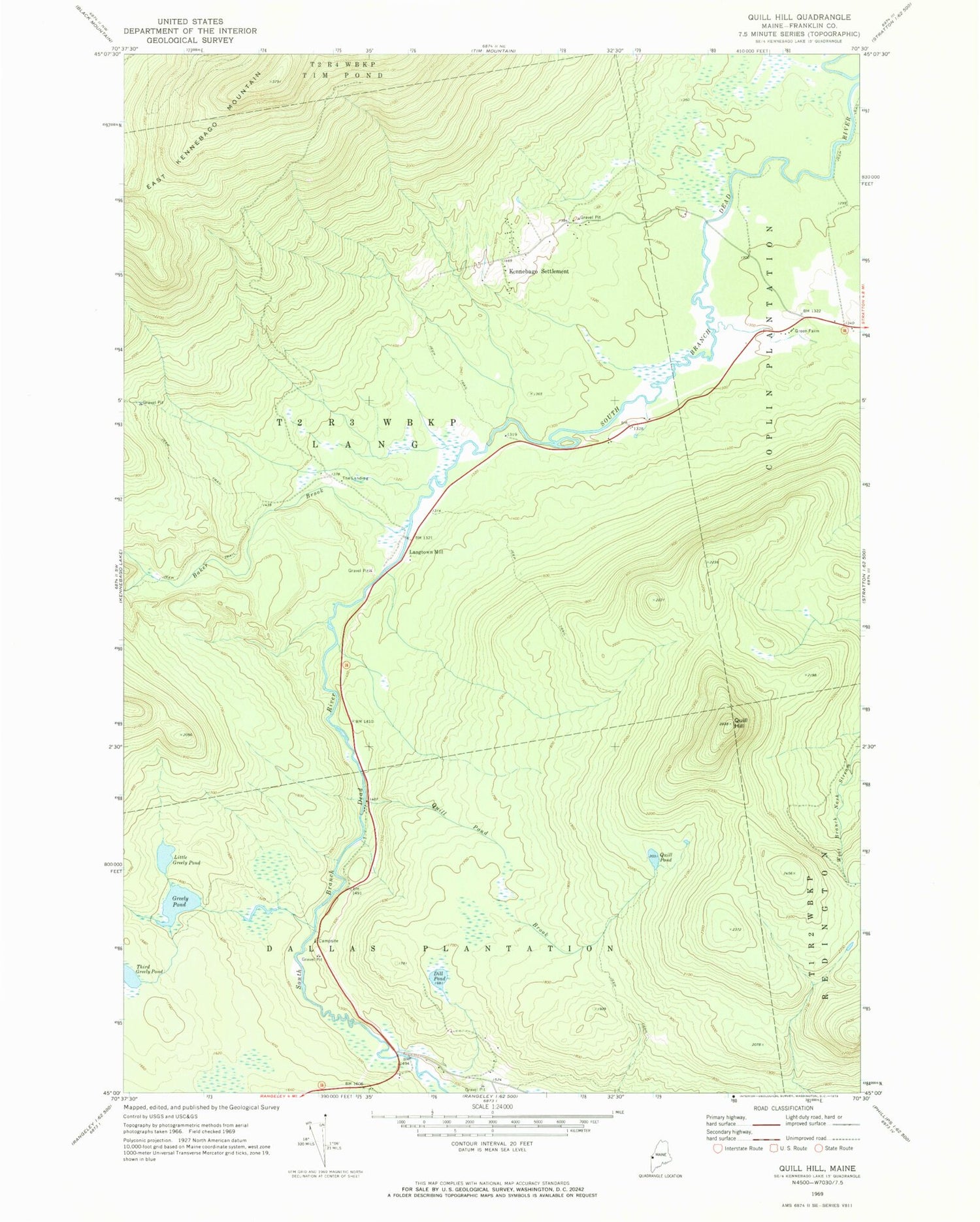 Classic USGS Quill Hill Maine 7.5'x7.5' Topo Map Image