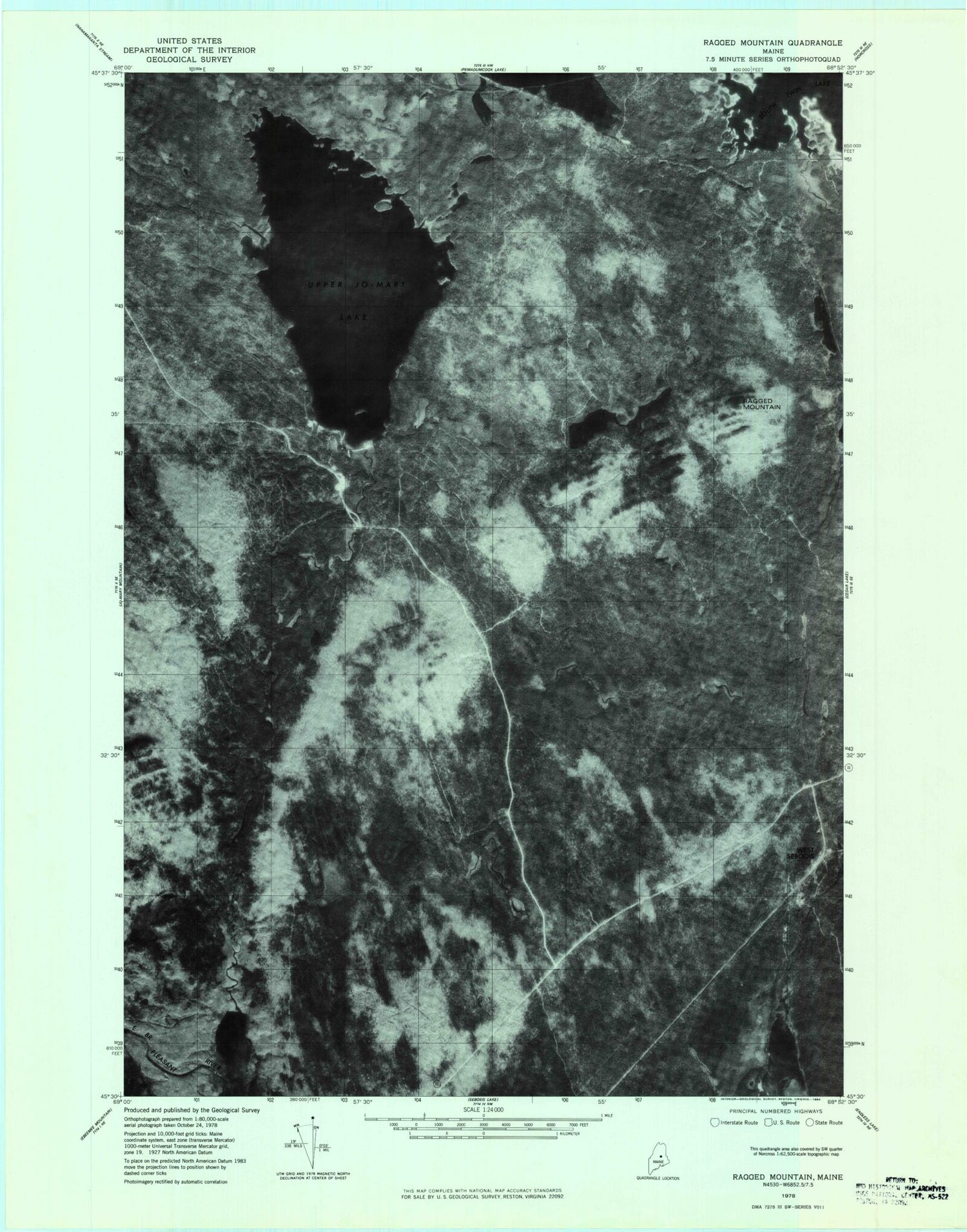 Classic USGS Ragged Mountain Maine 7.5'x7.5' Topo Map Image