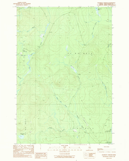 Classic USGS Ragmuff Stream Maine 7.5'x7.5' Topo Map Image