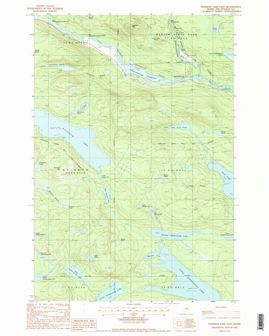 Classic USGS Rainbow Lake East Maine 7.5'x7.5' Topo Map Image