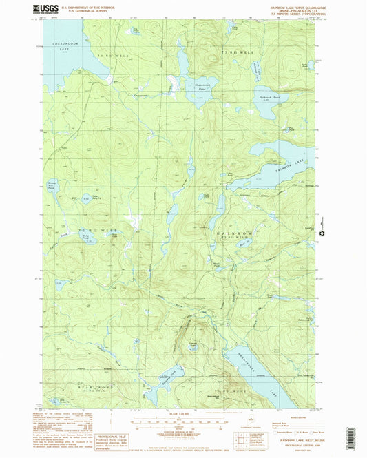 Classic USGS Rainbow Lake West Maine 7.5'x7.5' Topo Map Image