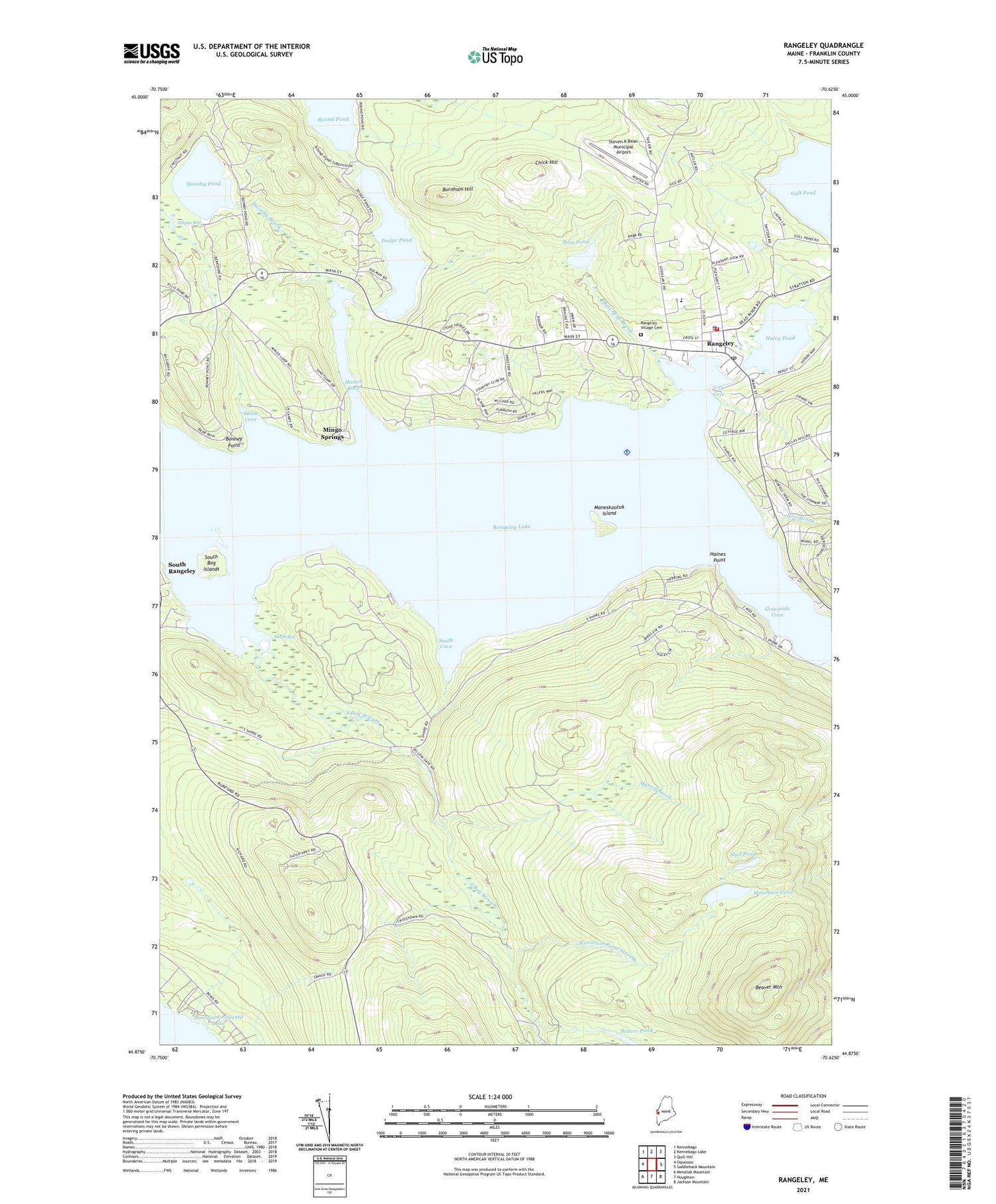 Rangeley Maine US Topo Map Image