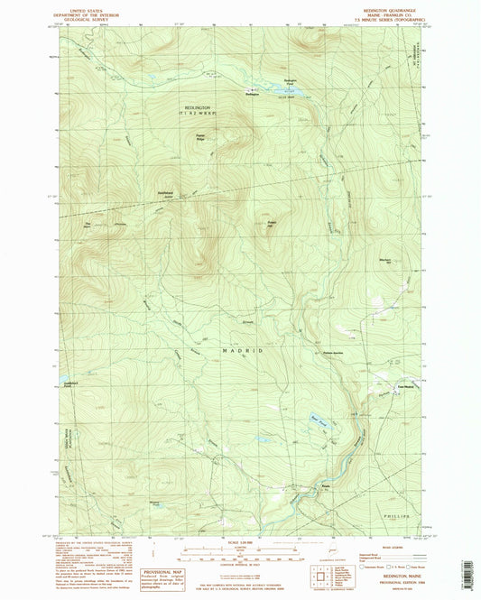 Classic USGS Redington Maine 7.5'x7.5' Topo Map Image
