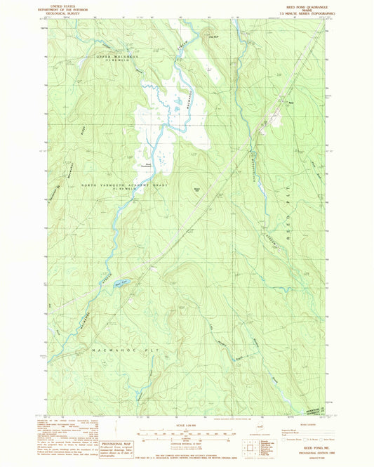Classic USGS Reed Pond Maine 7.5'x7.5' Topo Map Image