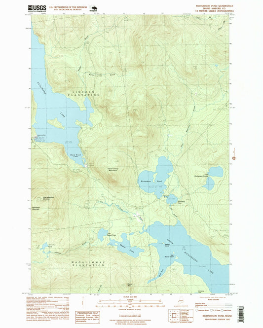 Classic USGS Richardson Pond Maine 7.5'x7.5' Topo Map Image