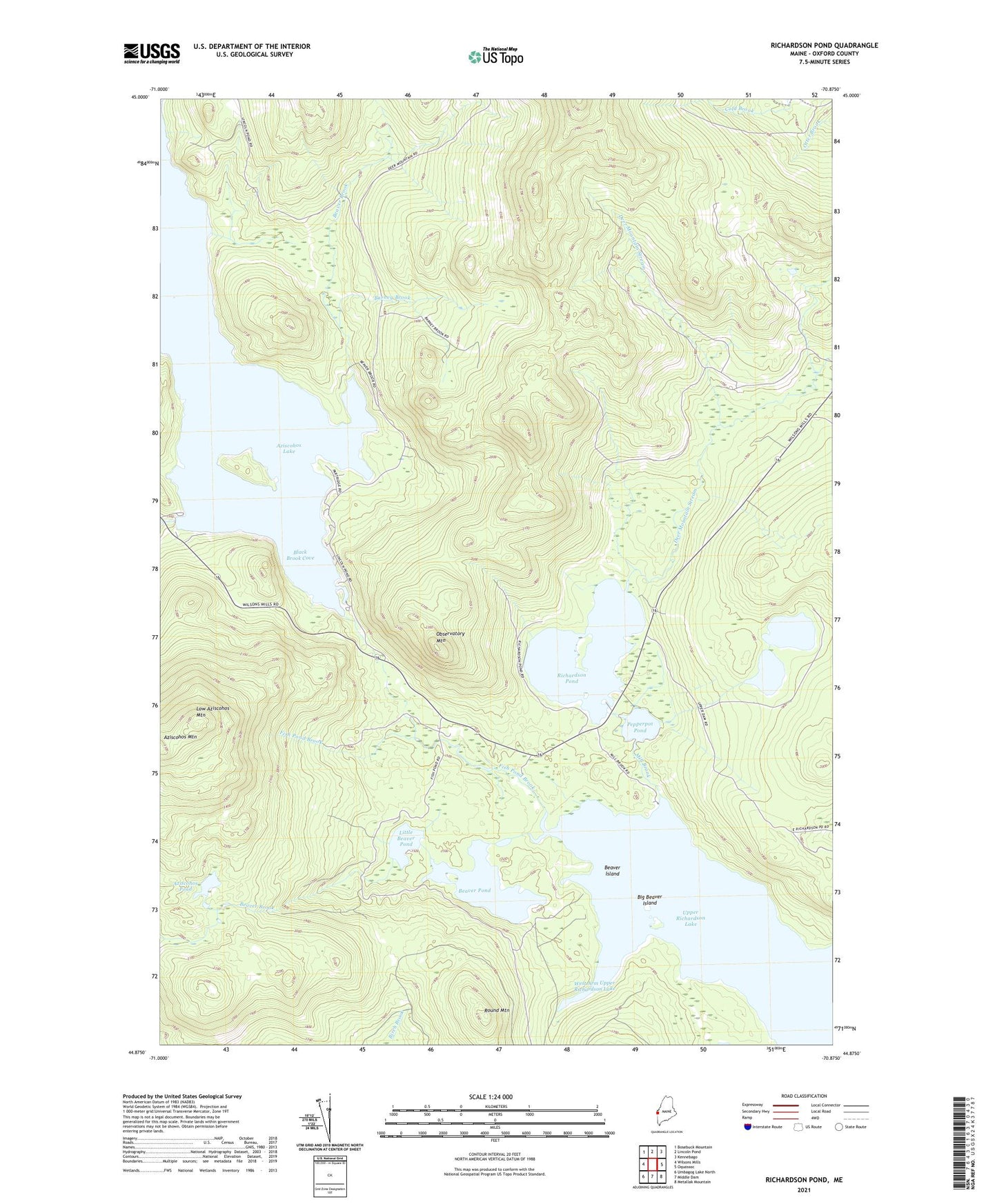 Richardson Pond Maine US Topo Map Image