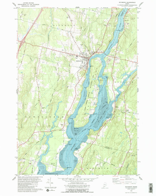 Classic USGS Richmond Maine 7.5'x7.5' Topo Map Image