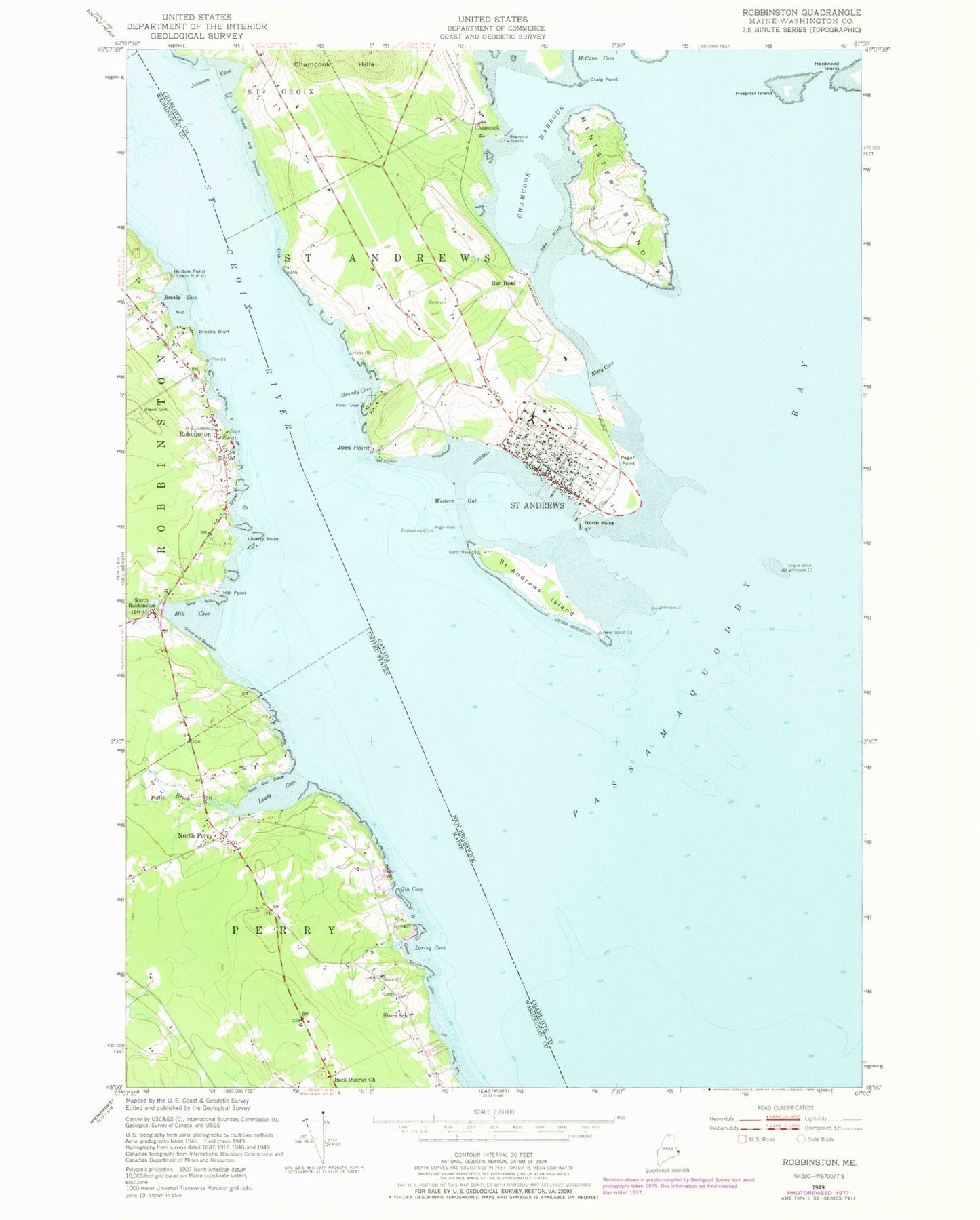 Classic USGS Robbinston Maine 7.5'x7.5' Topo Map Image