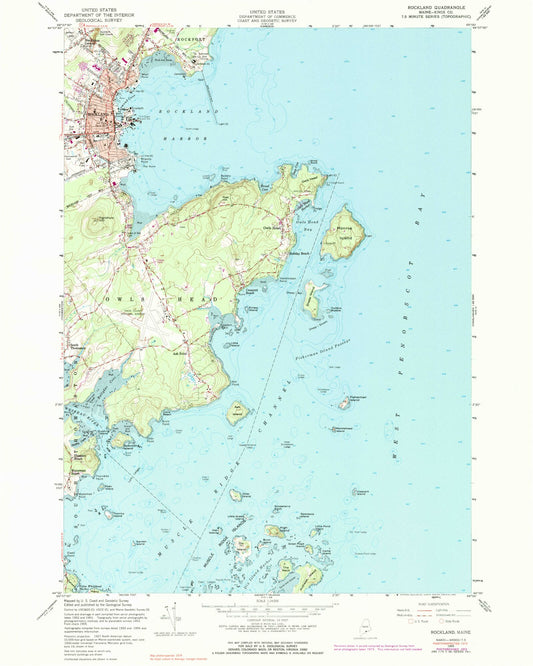 Classic USGS Rockland Maine 7.5'x7.5' Topo Map Image