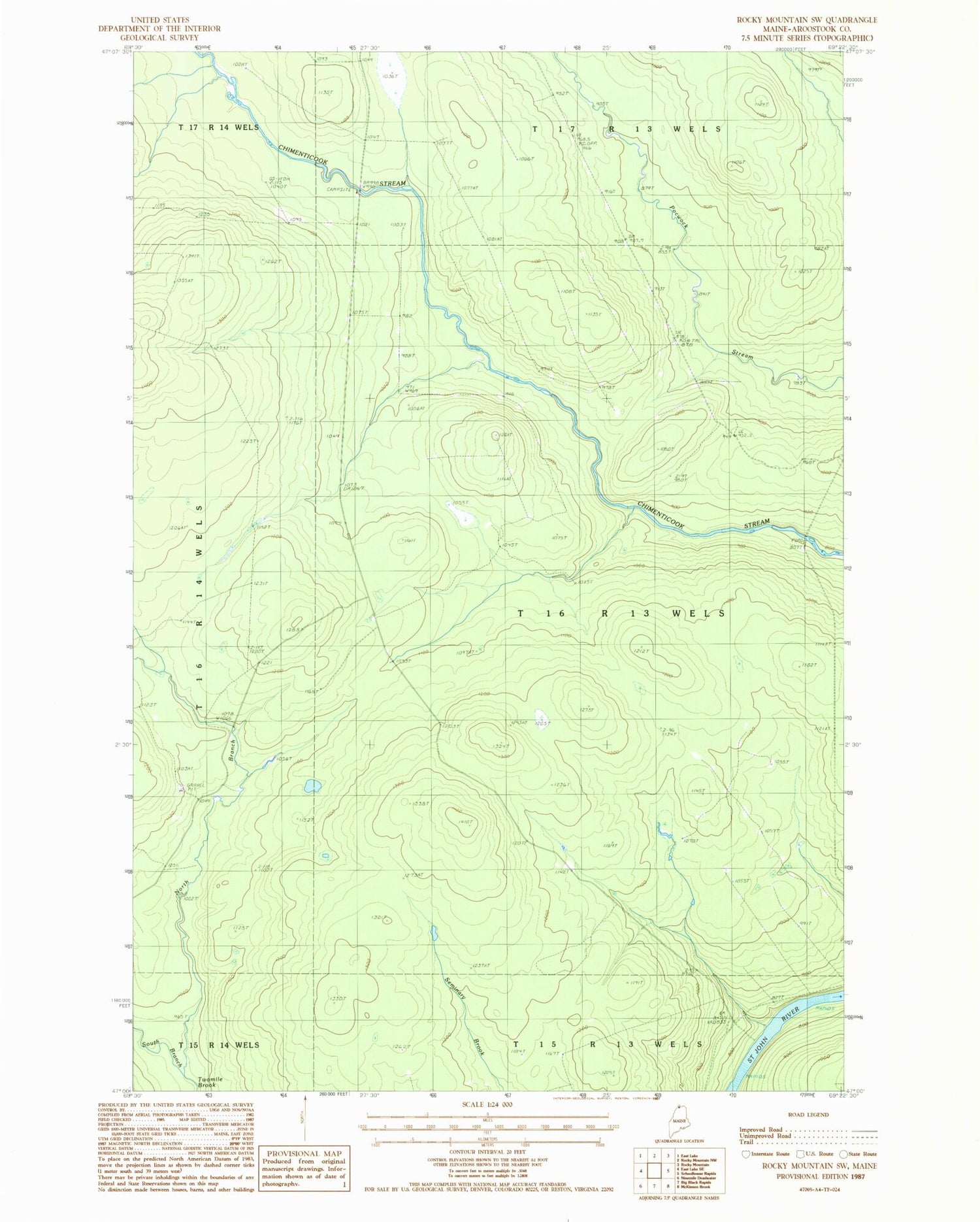 Classic USGS Rocky Mountain SW Maine 7.5'x7.5' Topo Map Image