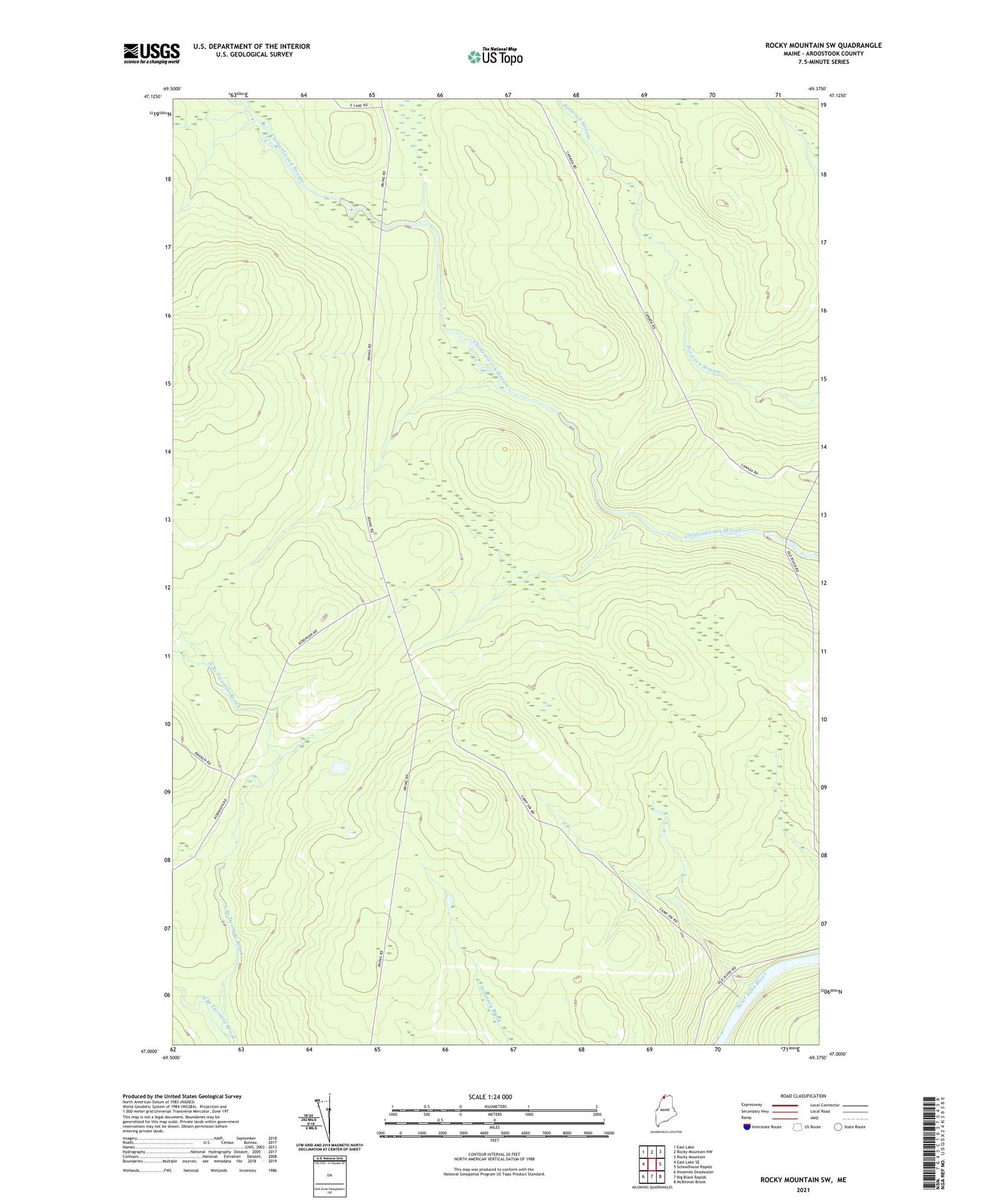 Rocky Mountain SW Maine US Topo Map Image