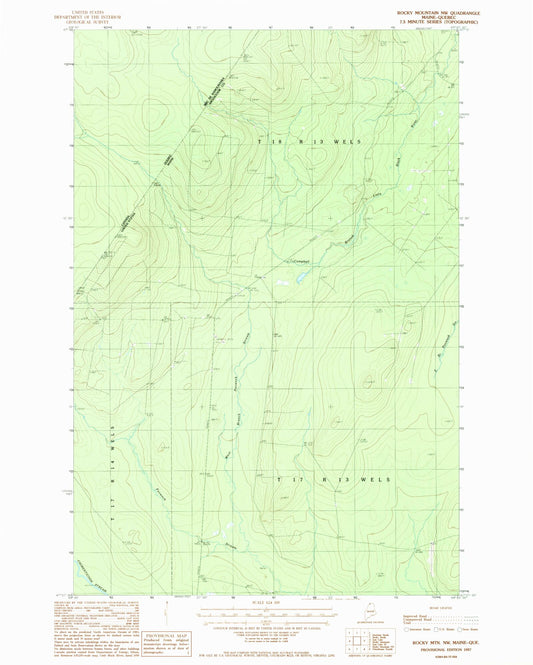 Classic USGS Rocky Mountain NW Maine 7.5'x7.5' Topo Map Image