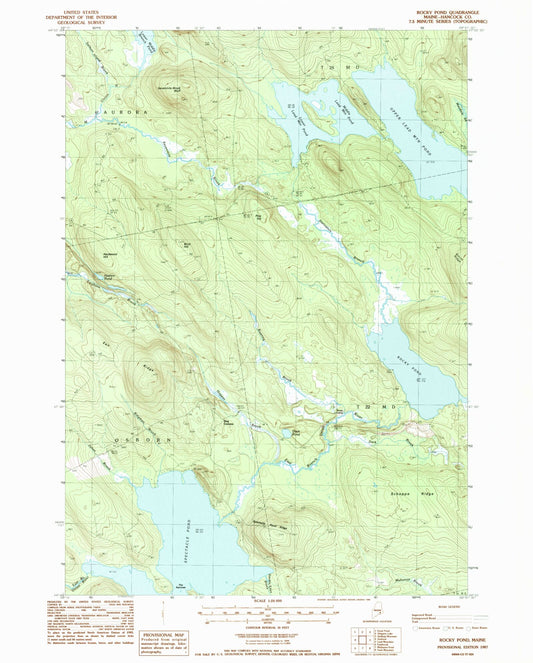 Classic USGS Rocky Pond Maine 7.5'x7.5' Topo Map Image