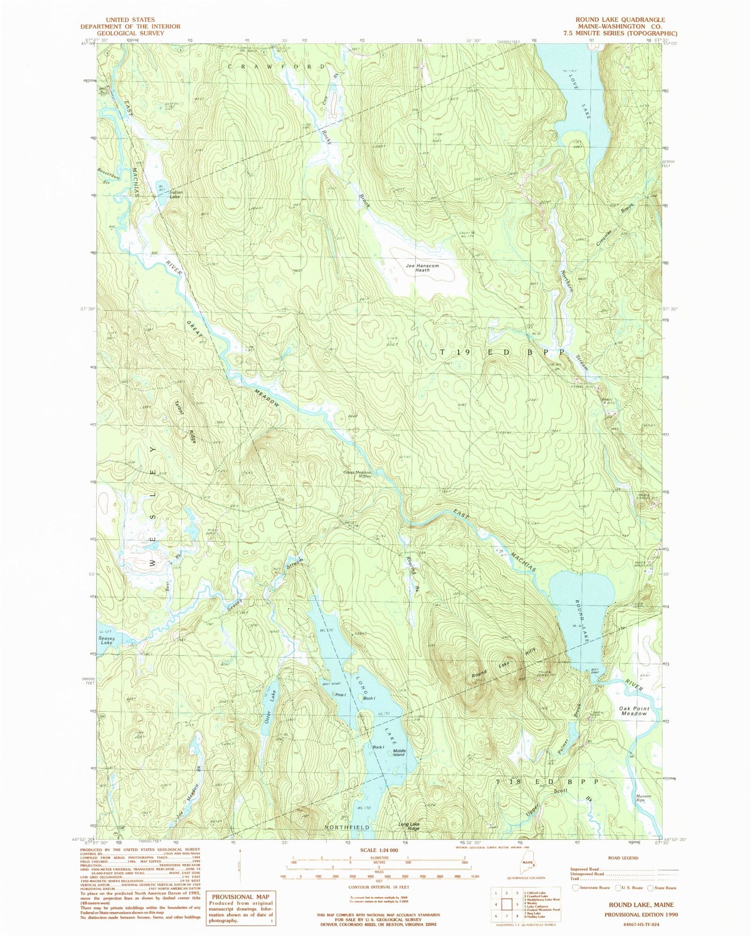Classic USGS Round Lake Maine 7.5'x7.5' Topo Map Image