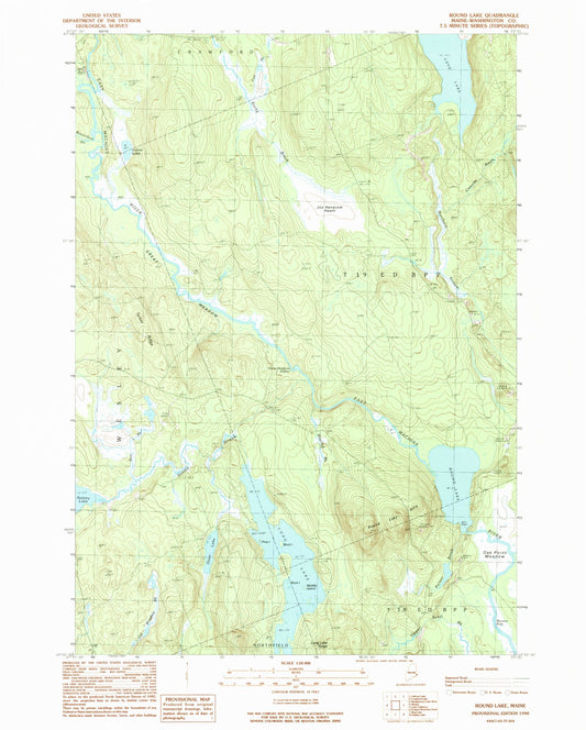 Classic USGS Round Lake Maine 7.5'x7.5' Topo Map Image
