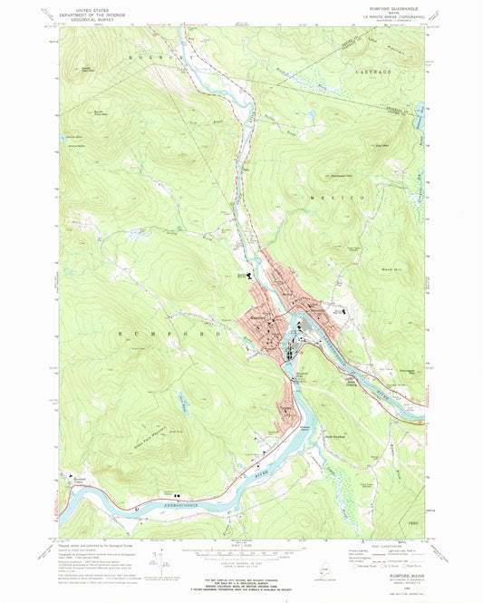 Classic USGS Rumford Maine 7.5'x7.5' Topo Map Image