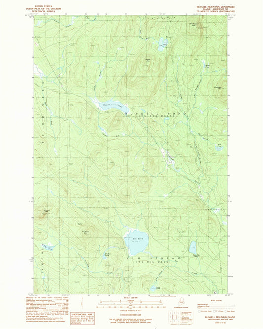 Classic USGS Russell Mountain Maine 7.5'x7.5' Topo Map Image