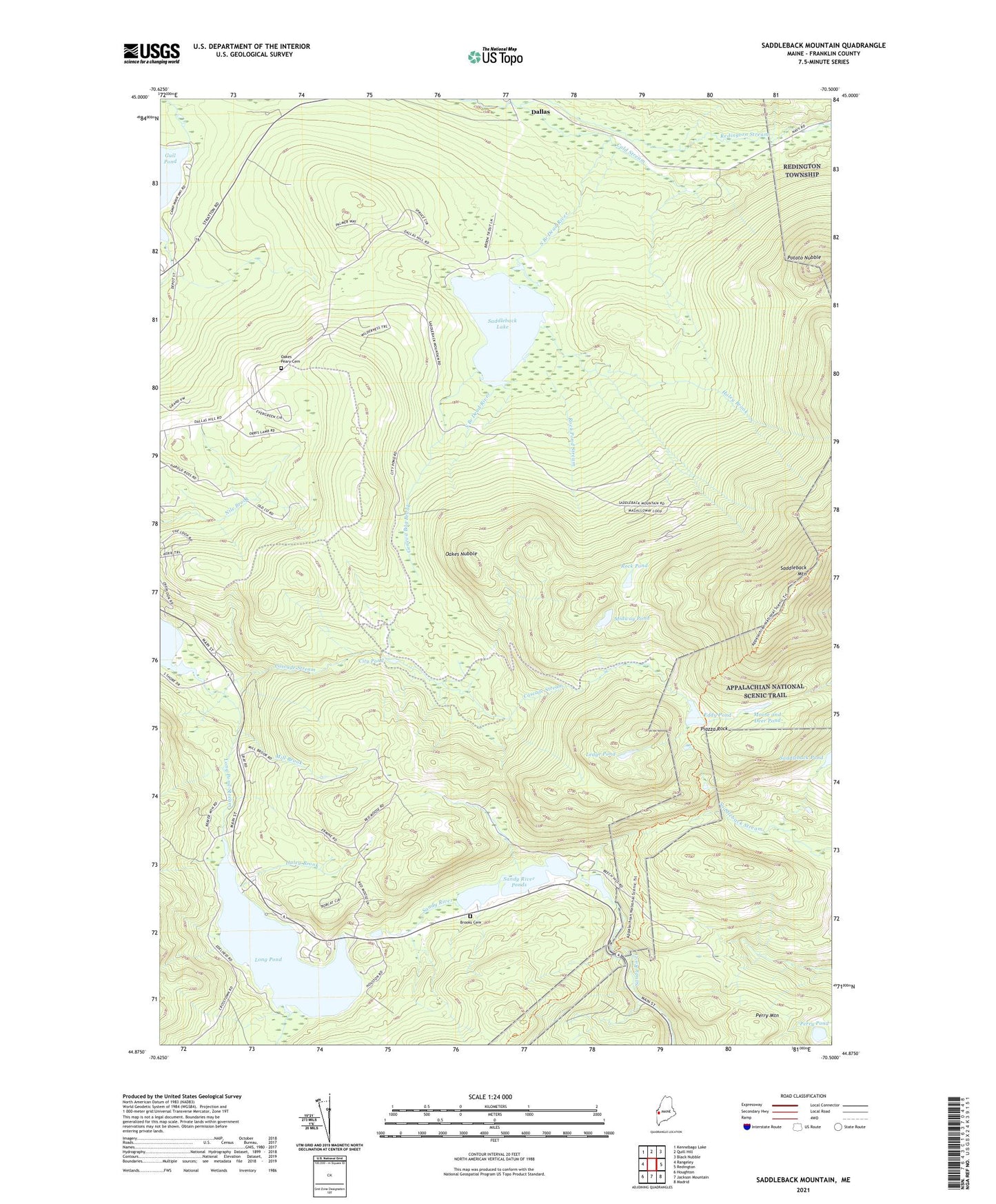 Saddleback Mountain Maine US Topo Map Image