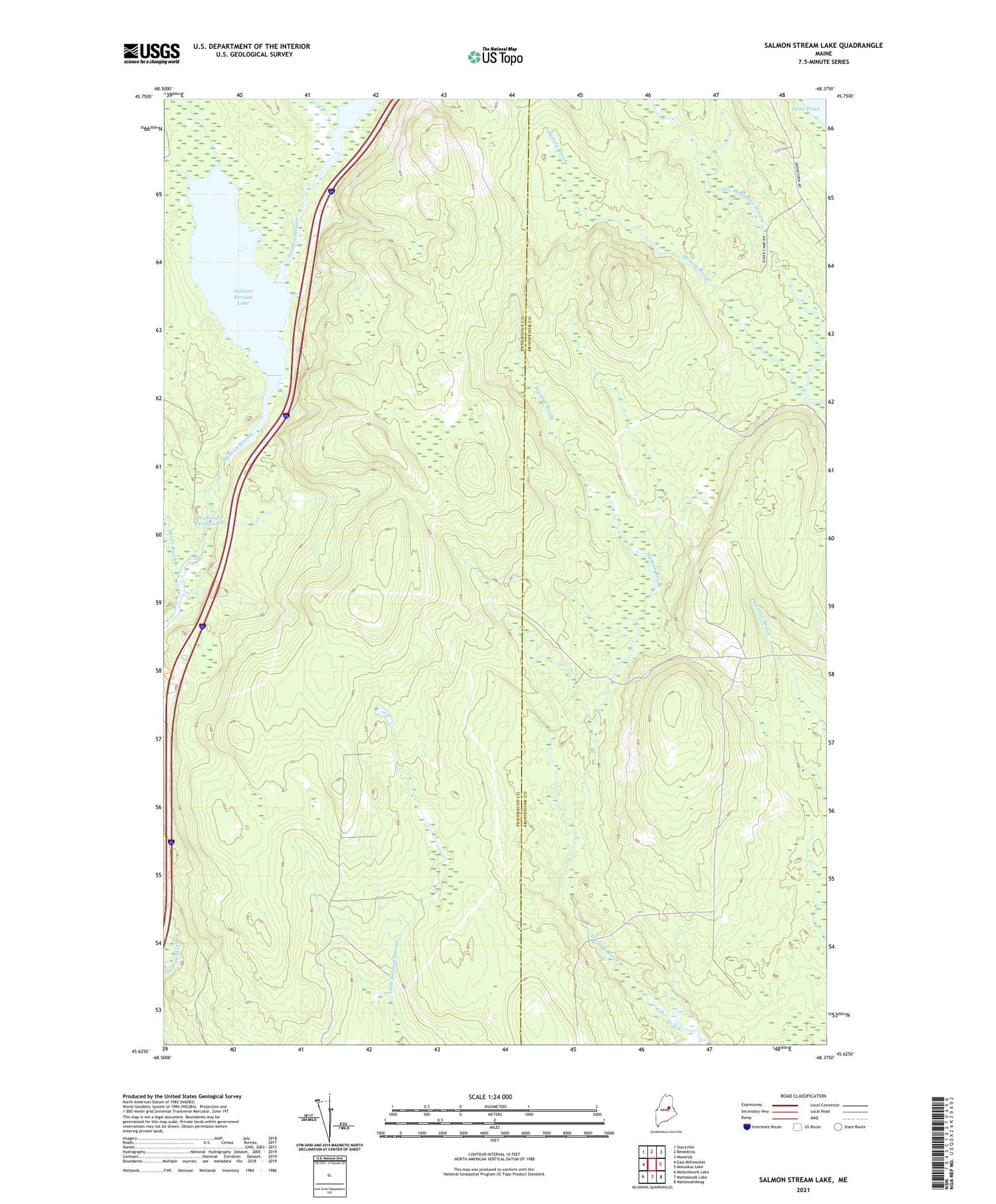 Salmon Stream Lake Maine US Topo Map Image
