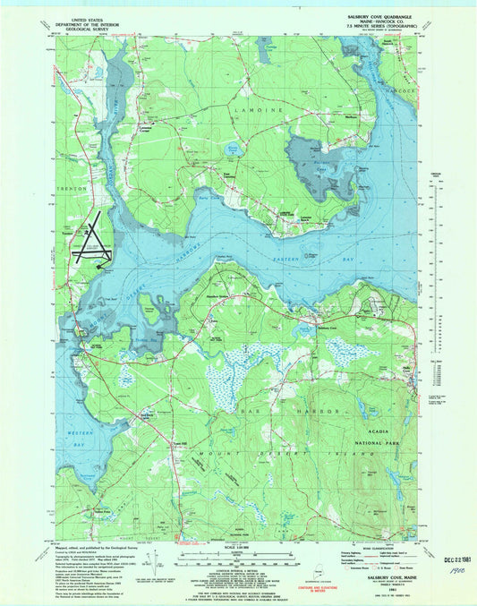 Classic USGS Salsbury Cove Maine 7.5'x7.5' Topo Map Image