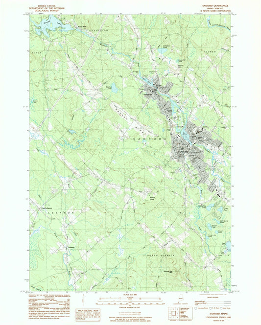 Classic USGS Sanford Maine 7.5'x7.5' Topo Map Image
