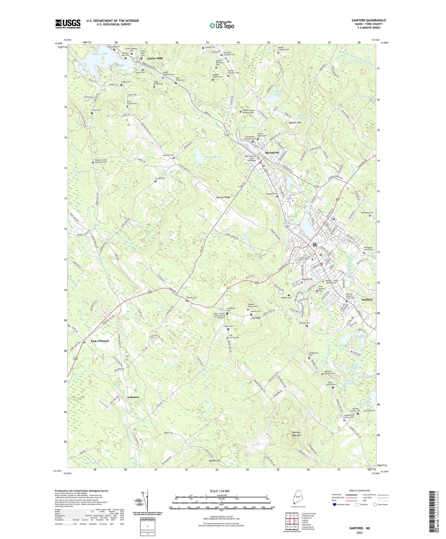 Sanford Maine US Topo Map Image