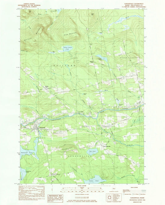 Classic USGS Sangerville Maine 7.5'x7.5' Topo Map Image