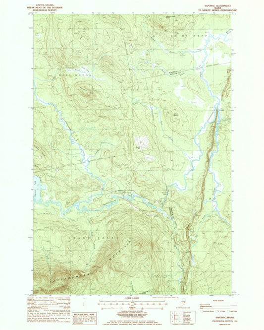 Classic USGS Saponac Maine 7.5'x7.5' Topo Map Image