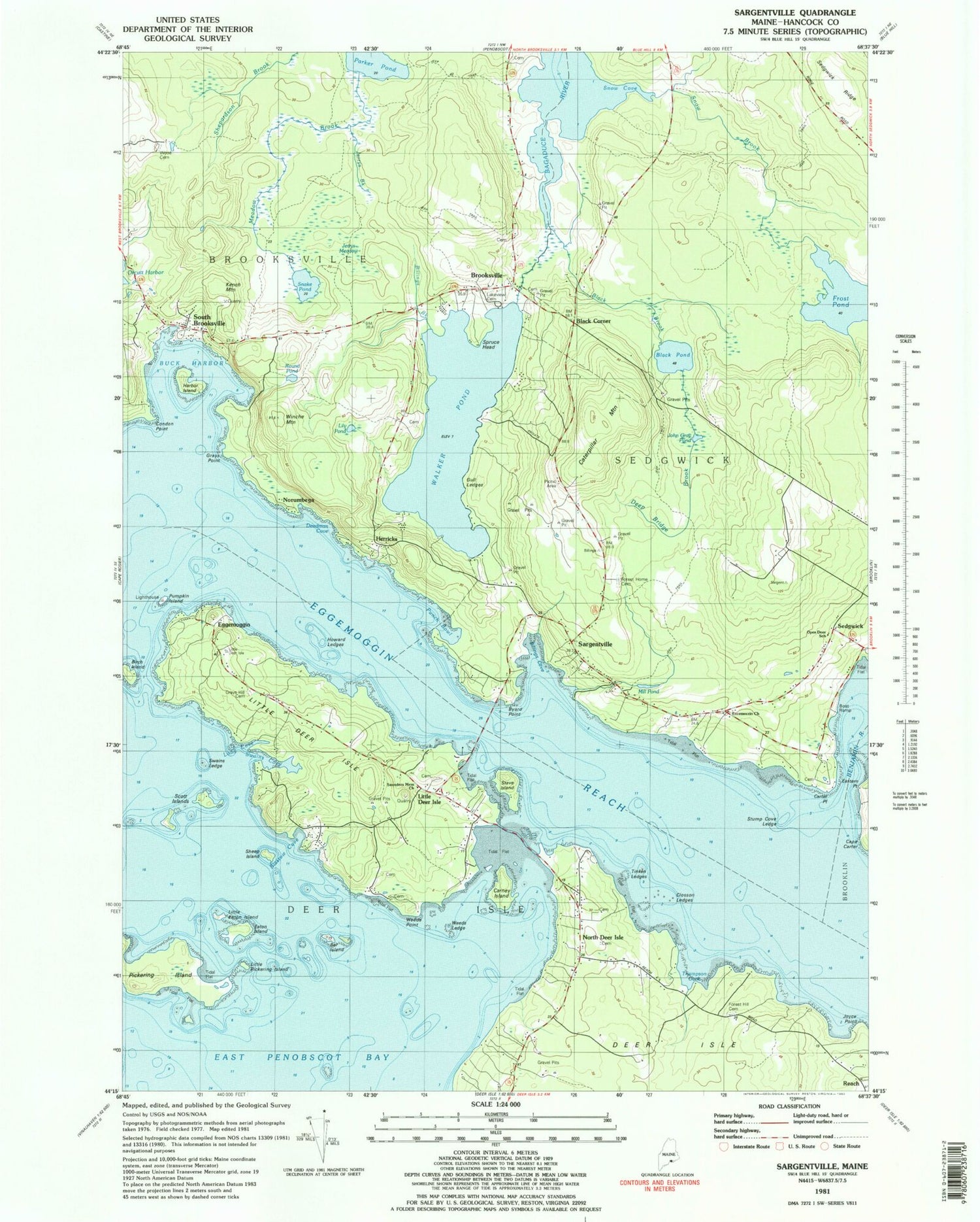 Classic USGS Sargentville Maine 7.5'x7.5' Topo Map Image