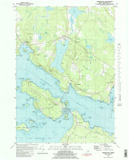 Classic USGS Sargentville Maine 7.5'x7.5' Topo Map Image