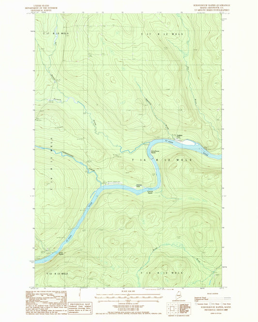 Classic USGS Schoolhouse Rapids Maine 7.5'x7.5' Topo Map Image