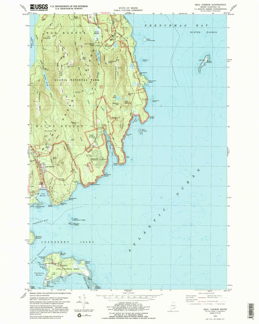 Classic USGS Seal Harbor Maine 7.5'x7.5' Topo Map Image