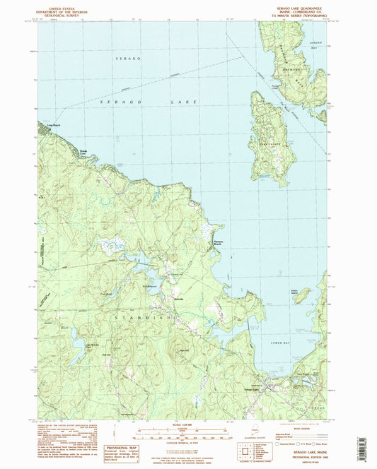 Classic USGS Sebago Lake Maine 7.5'x7.5' Topo Map Image