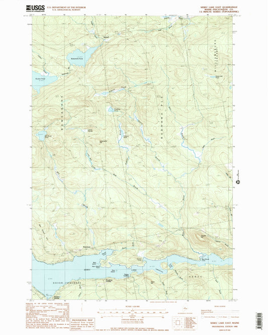 Classic USGS Sebec Lake East Maine 7.5'x7.5' Topo Map Image