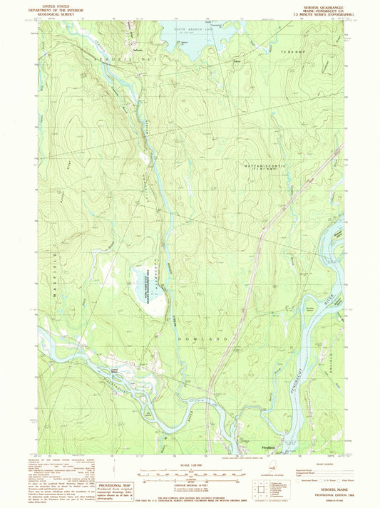 Classic USGS Seboeis Maine 7.5'x7.5' Topo Map Image