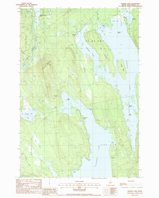 Classic USGS Seboeis Lake Maine 7.5'x7.5' Topo Map Image