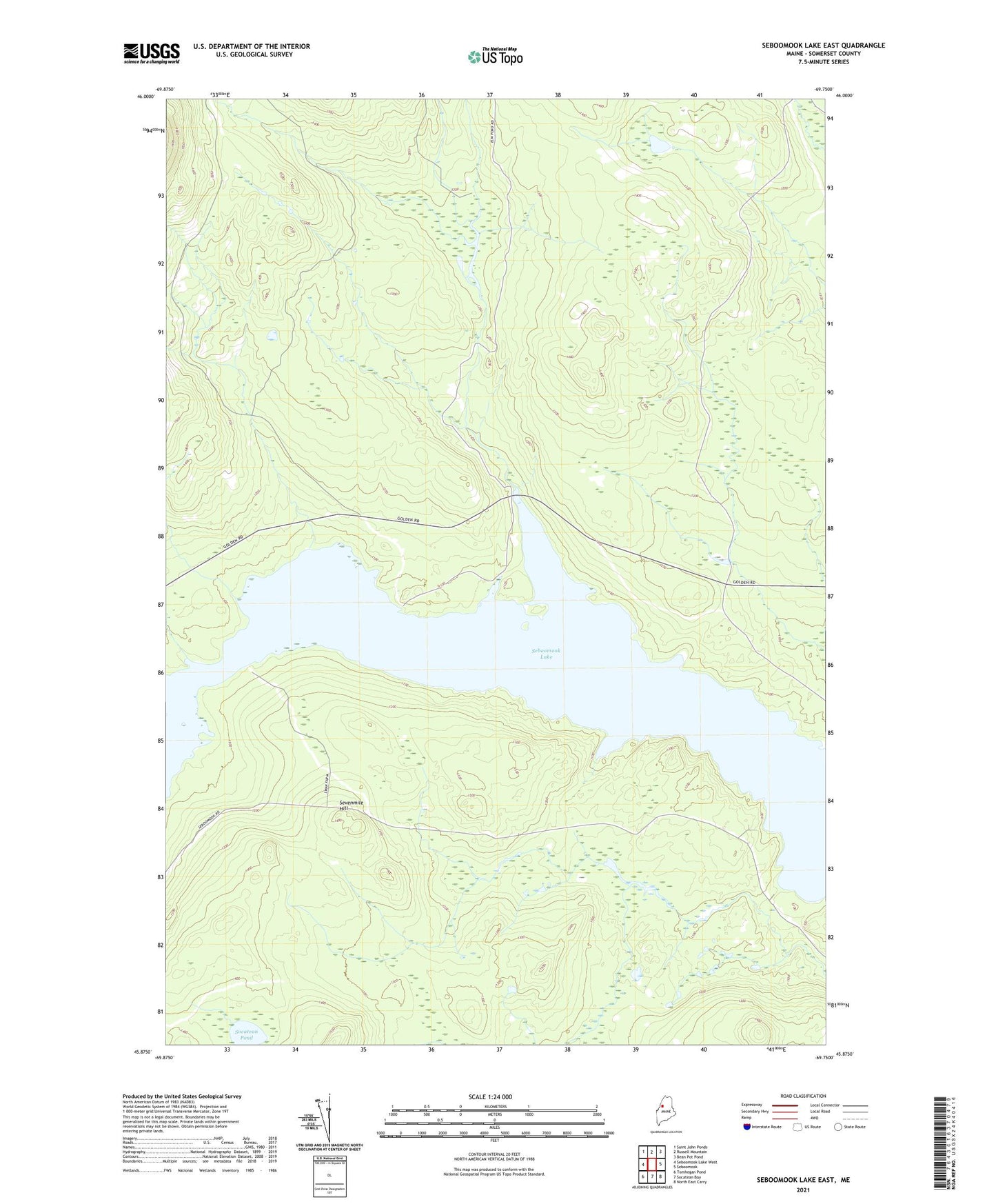 Seboomook Lake East Maine US Topo Map Image