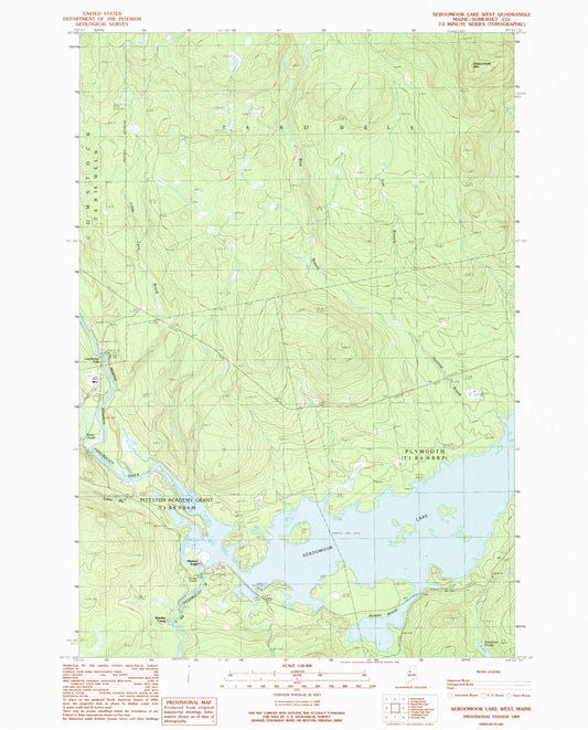 Classic USGS Seboomook Lake West Maine 7.5'x7.5' Topo Map Image